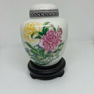 Vintage JUN porcelain ginger jar with stand